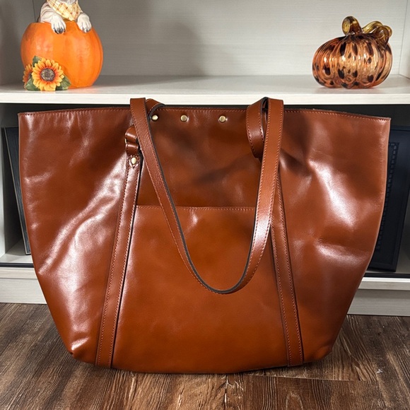 Patricia Nash Cognac Leather Tote with Gold Studs - Picture 2 of 6